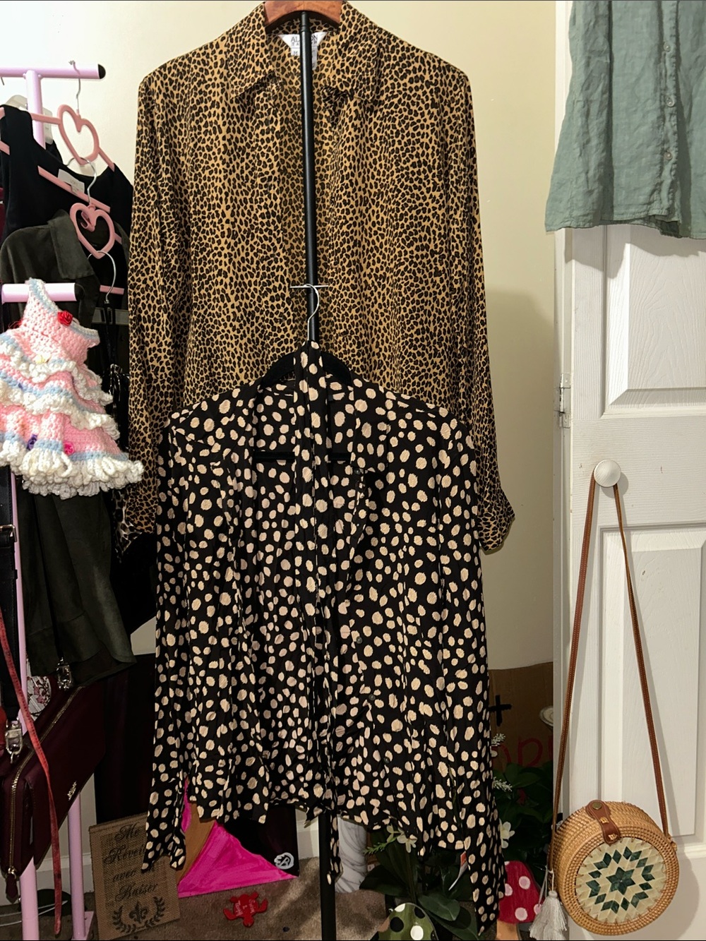 2pc 100% Silk Leopard Blouse Bundle M Vintage Animal Print 90s Y2K